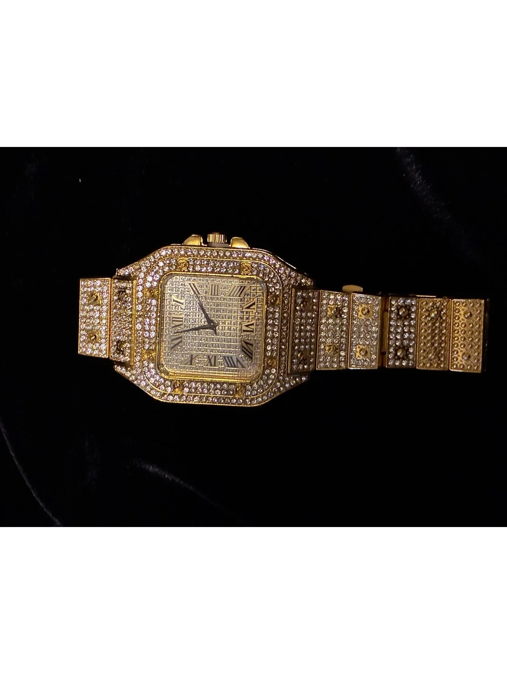 Gold-Tone Square Roman Numeral Bling Watch 8.5”